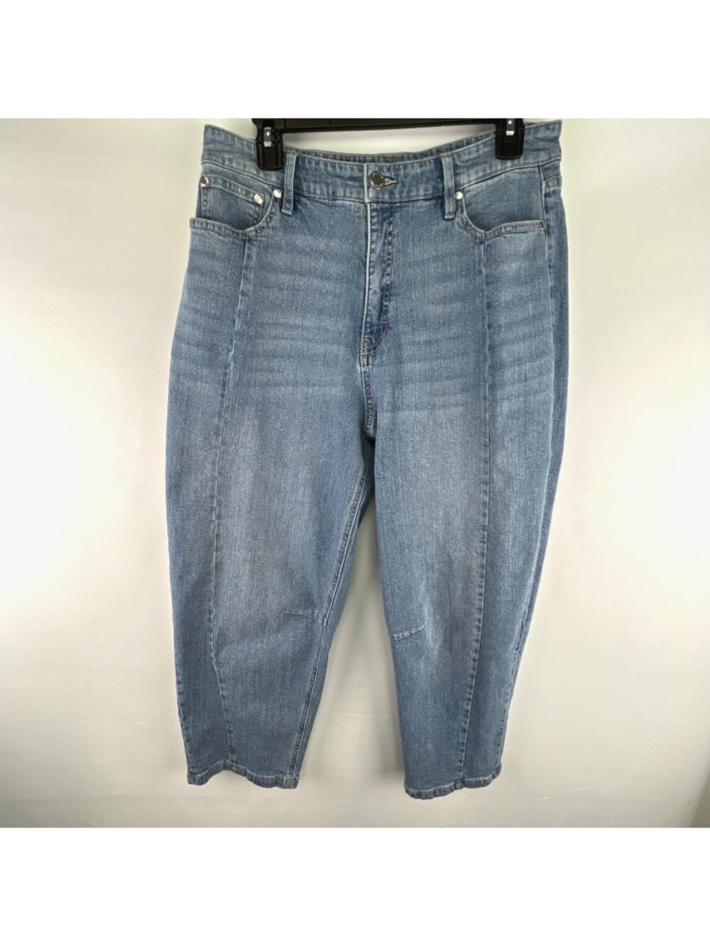 On 34th Macys Size 12S Womens Cropped High Rise Barrel Leg Jeans Light Wash Blue